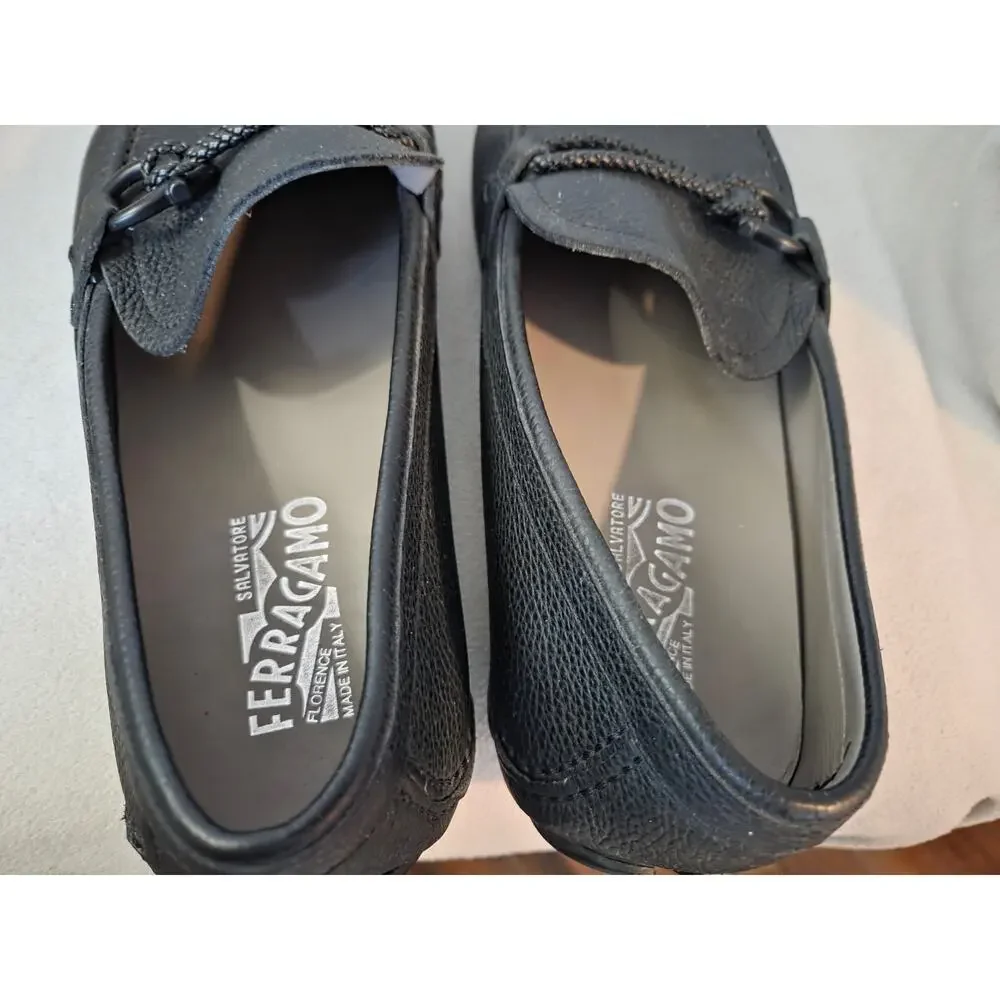 New Salvatore Ferragamo 10.5 EE Black Men Slip On Driving Shoes Italy Dust Bags